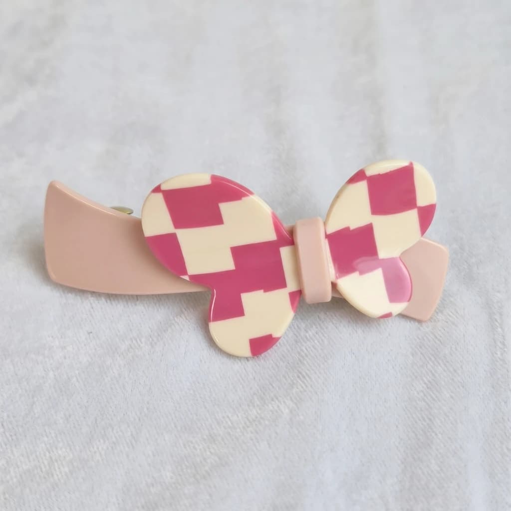 QDORA Magenta Checkered Butterfly French Barrette image 1