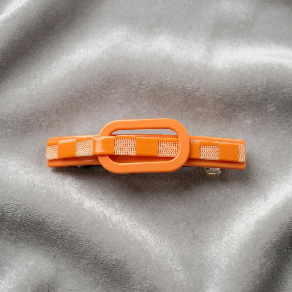 QDORA Orange Checkered Oval French Barrette image 2