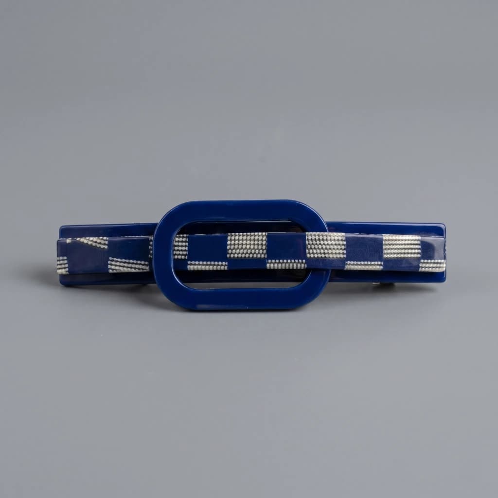 QDORA Blue Checkered Oval French Barrette image 1