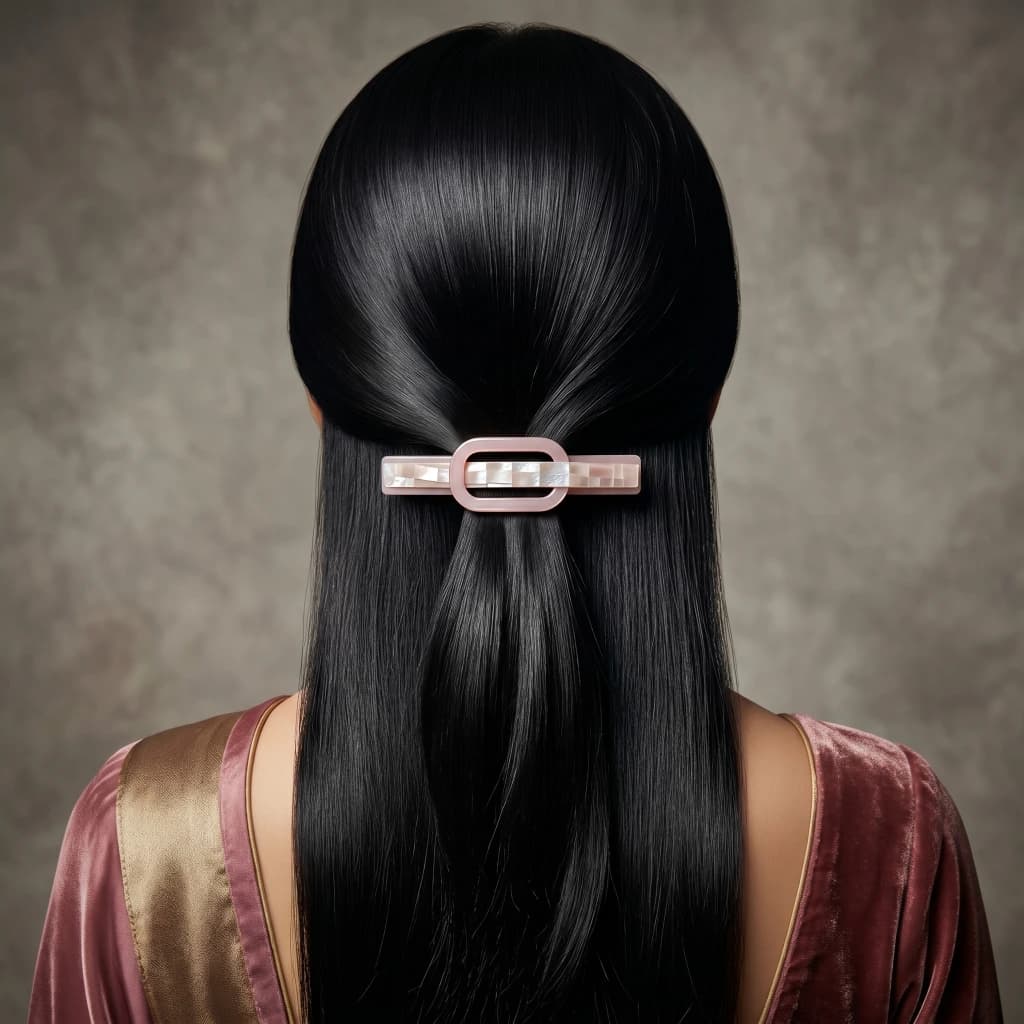 QDORA Mother of Pearl Pink Oval Geometric Hair Barrette image 1