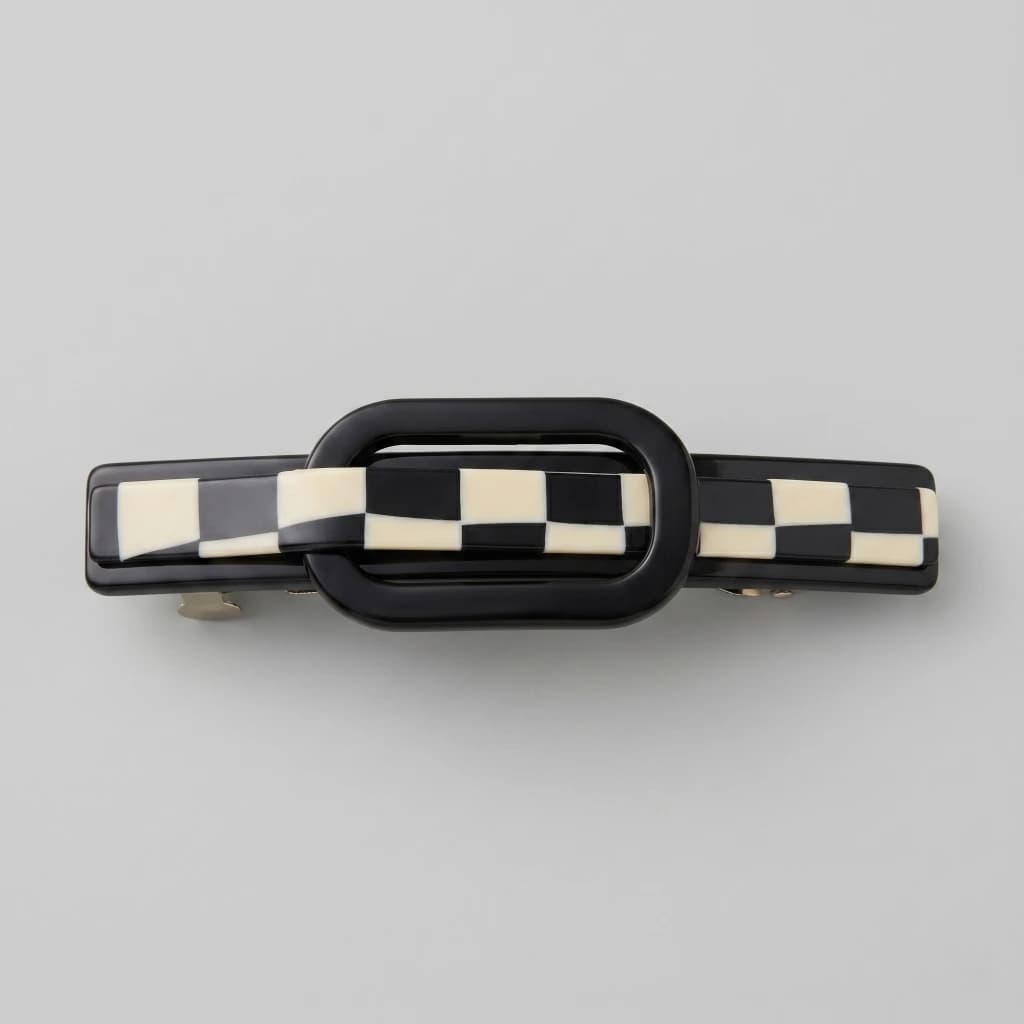 QDORA Black Checkered Oval French Barrette image 2