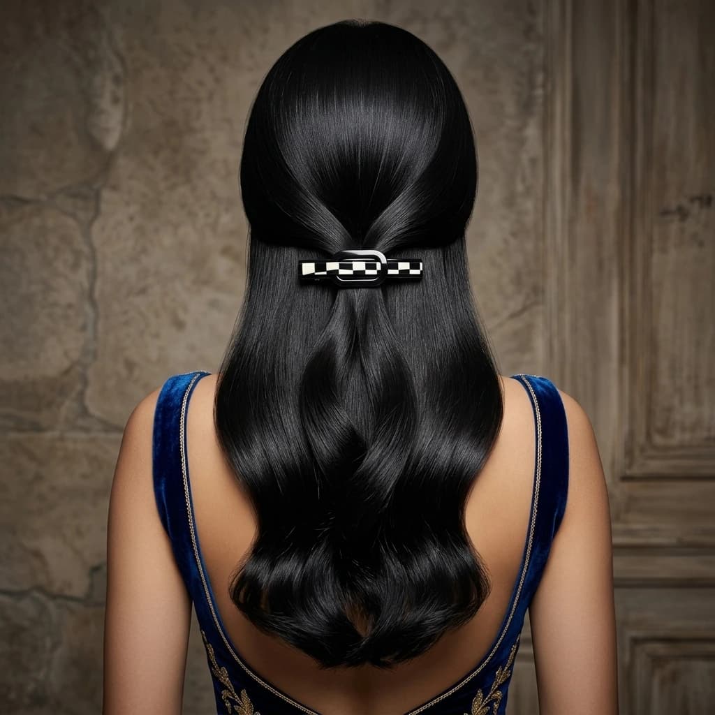 QDORA Black Checkered Oval French Barrette image 1