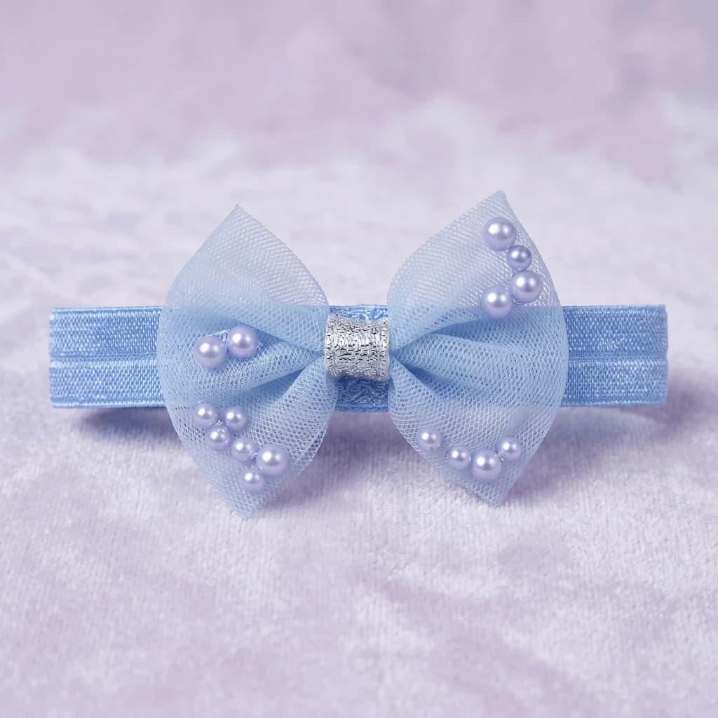 QDORA Blue Net Bow Elastic Hair Band image 1