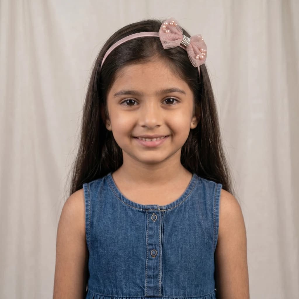 QDORA Pink Pearl Bow Elastic Hair Band image 1