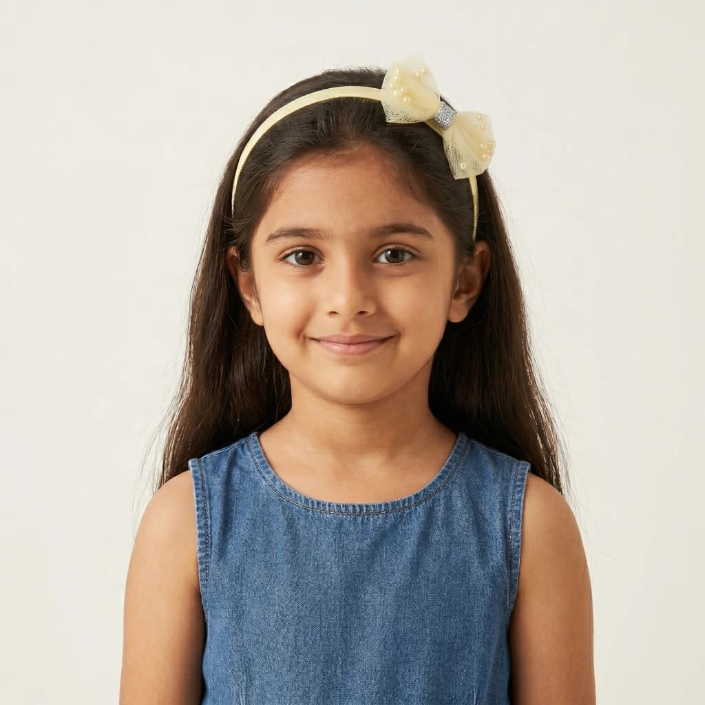 QDORA Yellow Pearl Bow Elastic Hair Band image 1