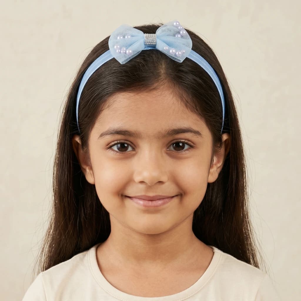 QDORA Blue Net Bow Elastic Hair Band image 2