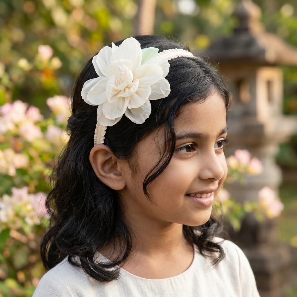 QDORA Cream Flower Elastic Headband image 1