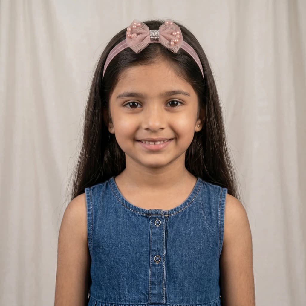 QDORA Pink Pearl Bow Elastic Hair Band image 3