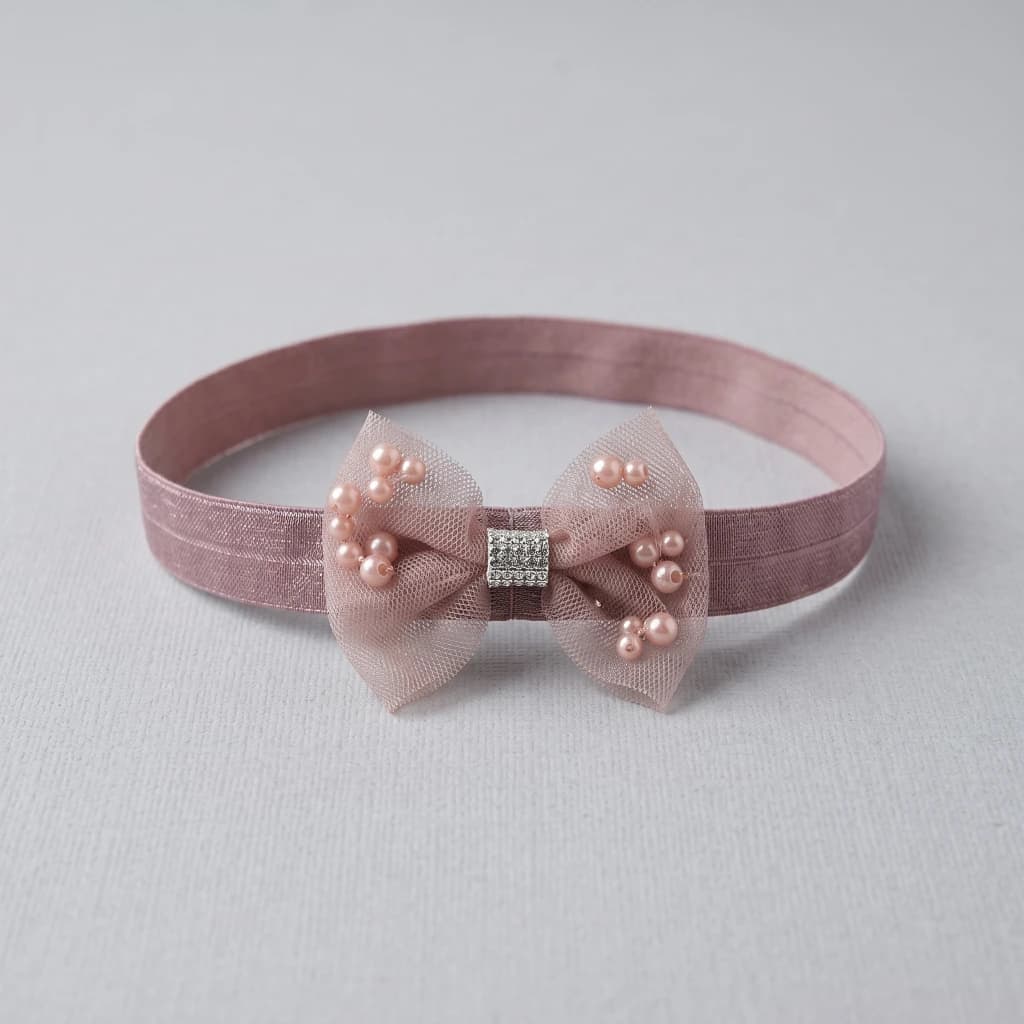 QDORA Pink Pearl Bow Elastic Hair Band image 2