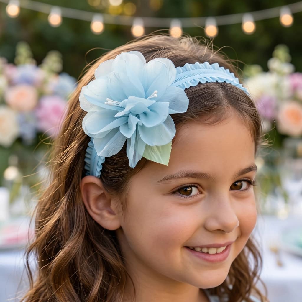 QDORA Blue Floral Fabric Elastic Headband image 1