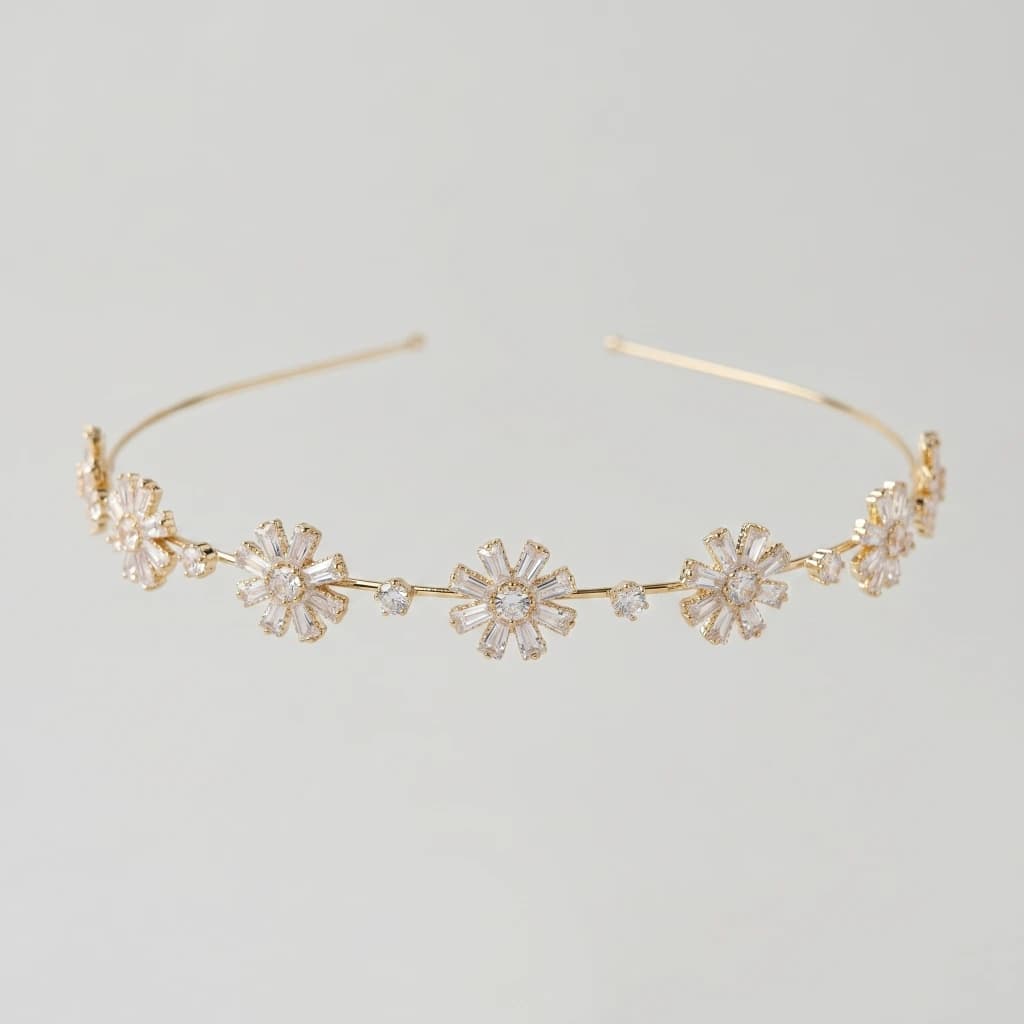 QDORA Gold Floral Crystal Metal Headband image 2