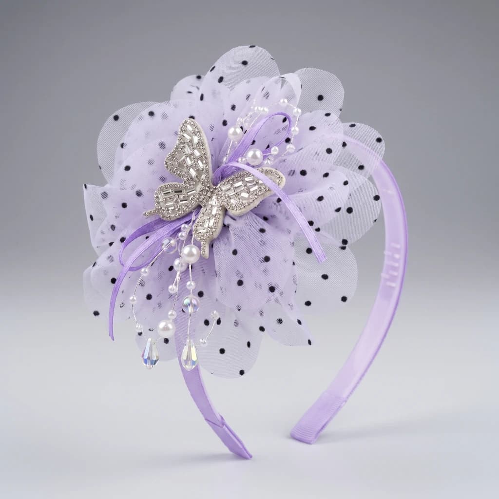 QDORA Purple Polka Dot Flower Fabric Headband image 1
