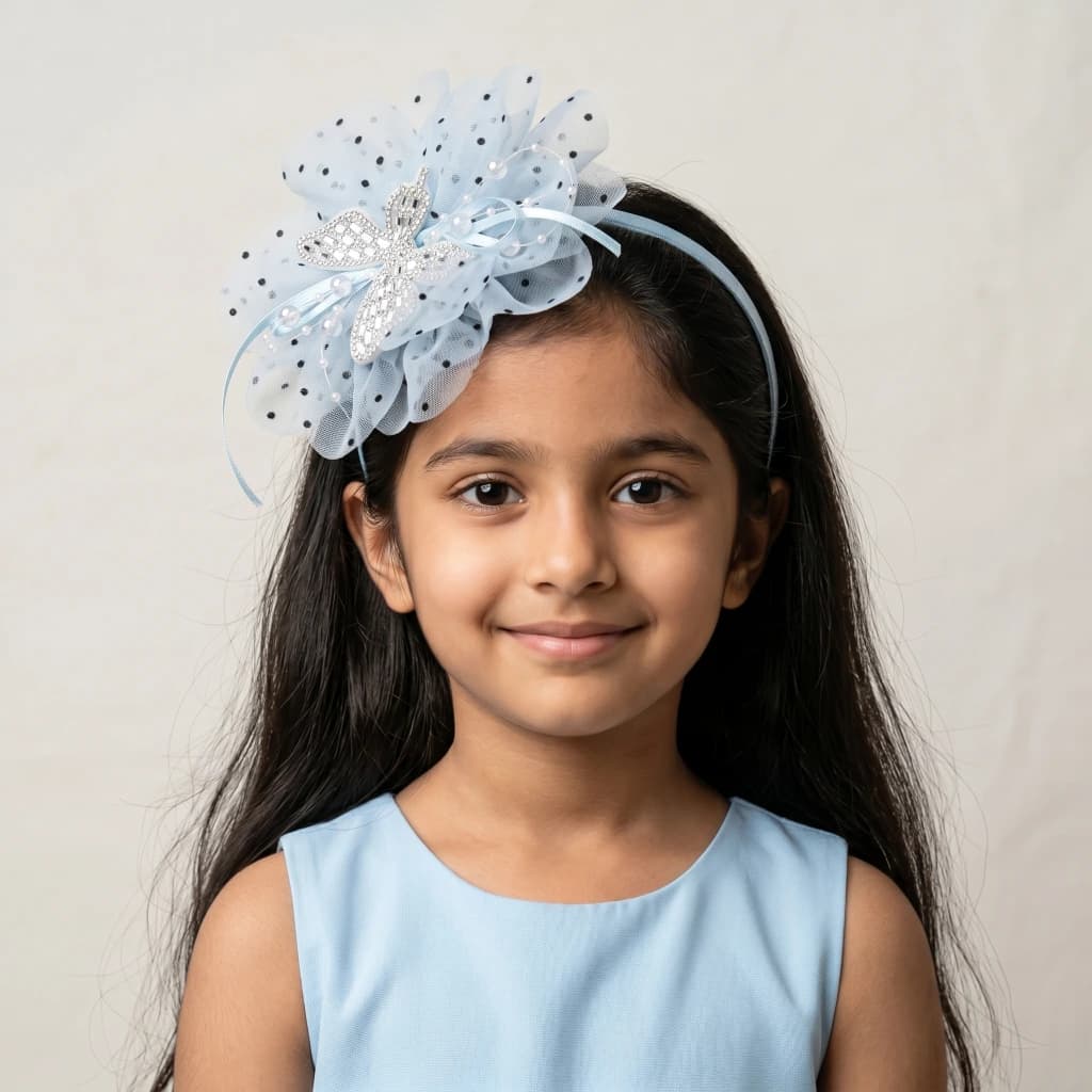 QDORA Blue Polka Dot Flower Fabric Headband image 2