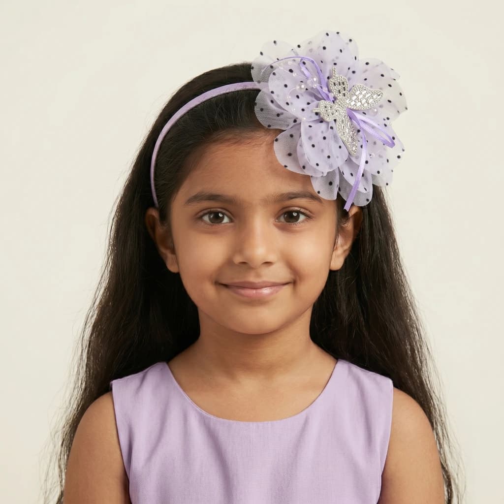 QDORA Purple Polka Dot Flower Fabric Headband image 2
