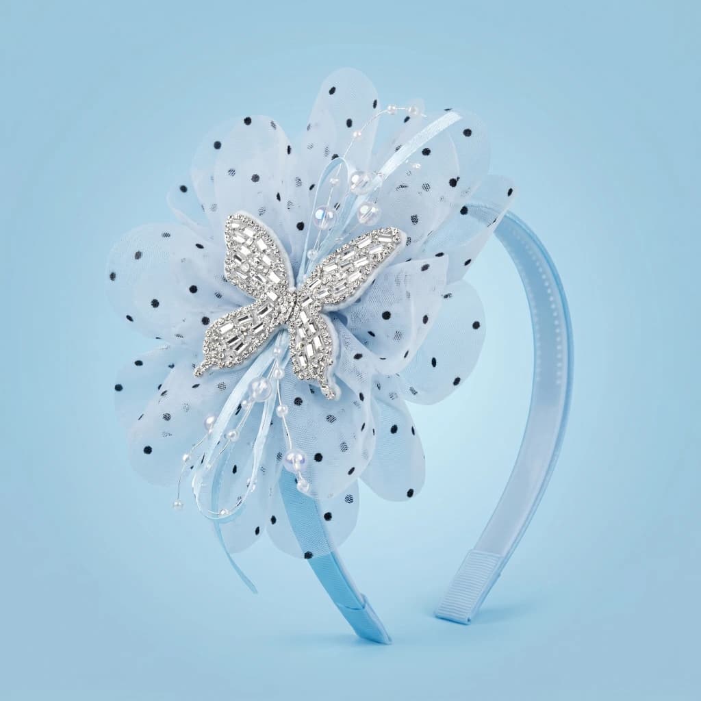 QDORA Blue Polka Dot Flower Fabric Headband image 1