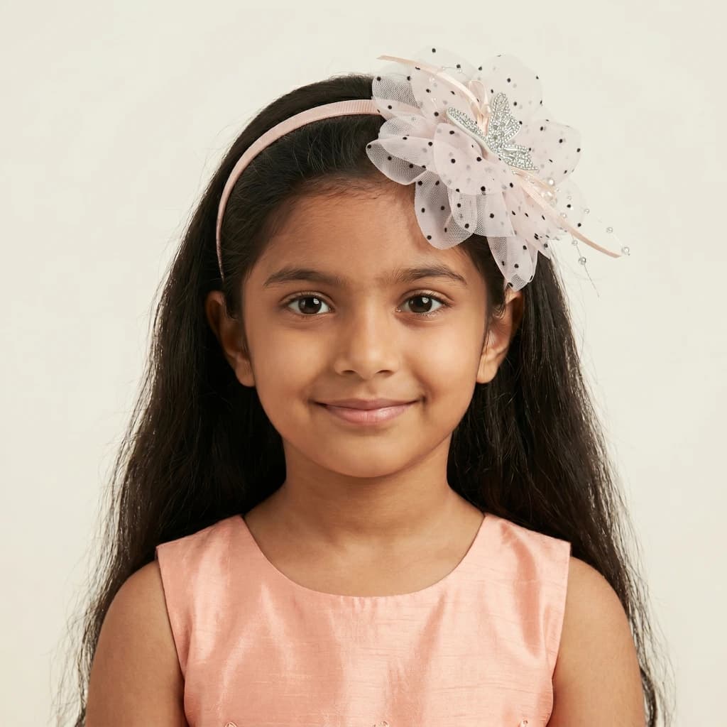 QDORA Pink Polka Dot Flower Fabric Headband image 1