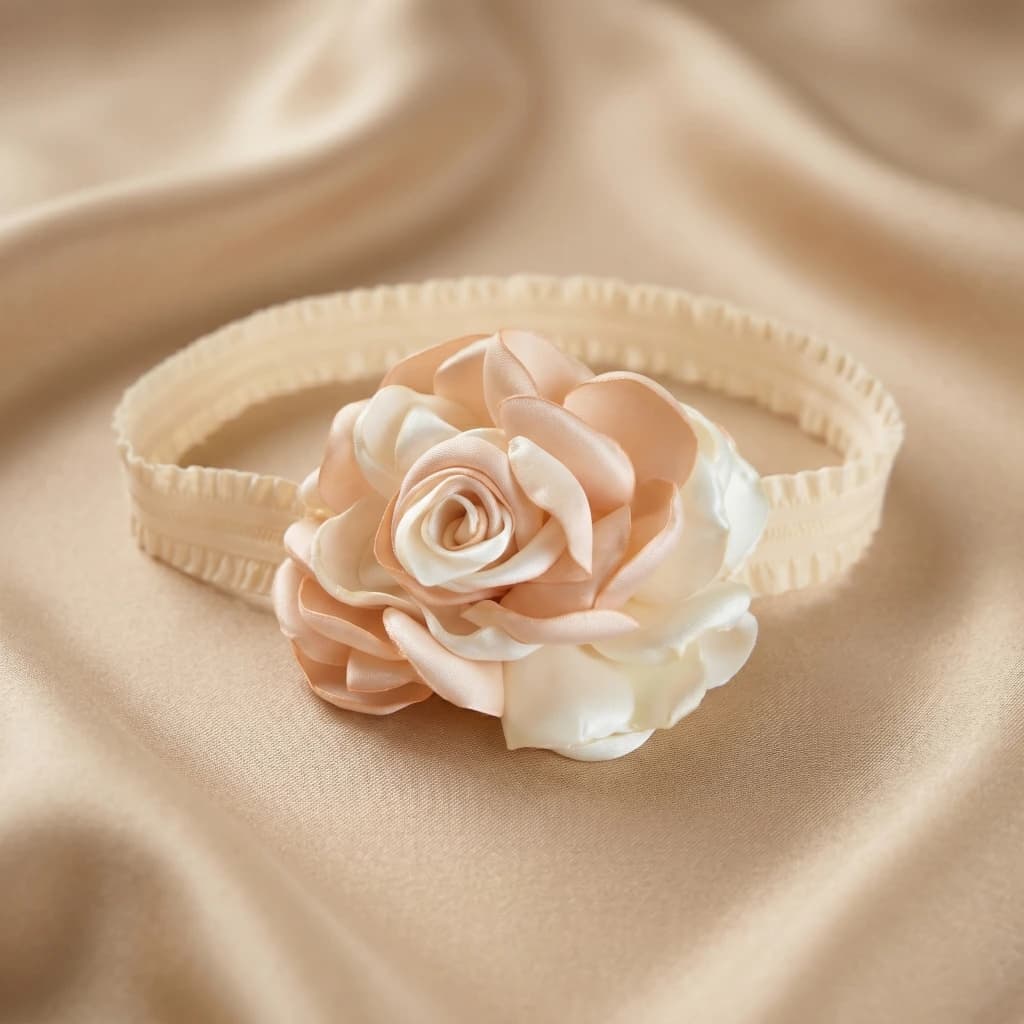 QDORA Peach Satin Flower Elastic Hair Band image 1