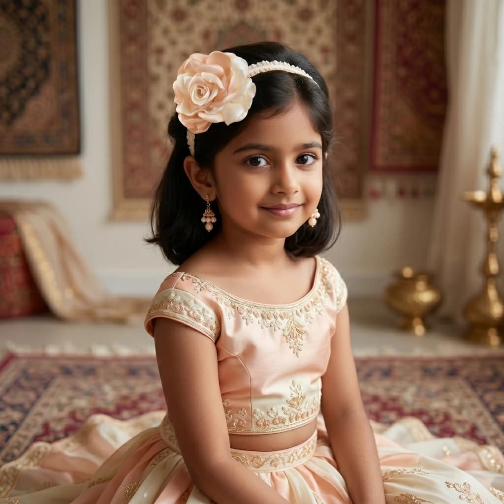 QDORA Peach Satin Flower Elastic Hair Band image 2