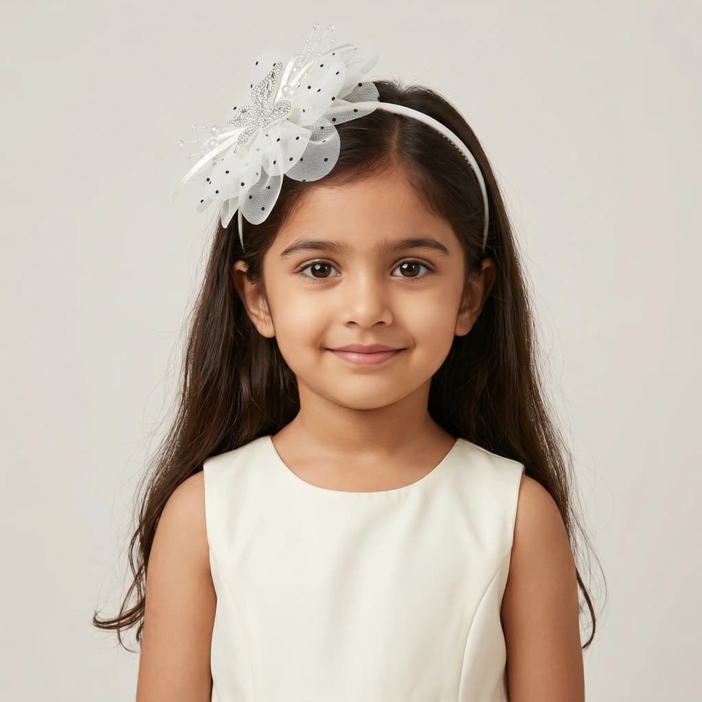 QDORA White Polka Dot Flower Fabric Headband image 2