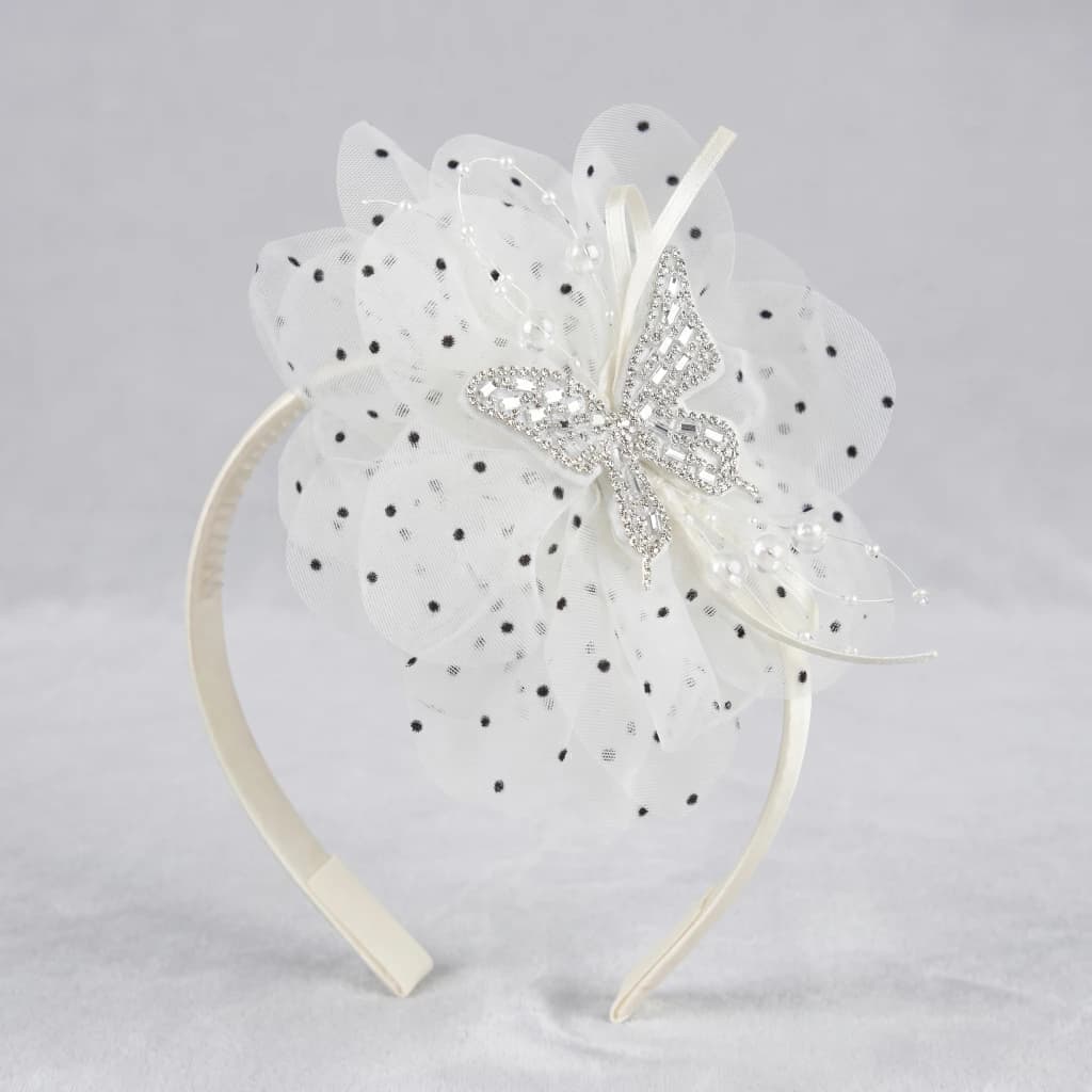 QDORA White Polka Dot Flower Fabric Headband image 1