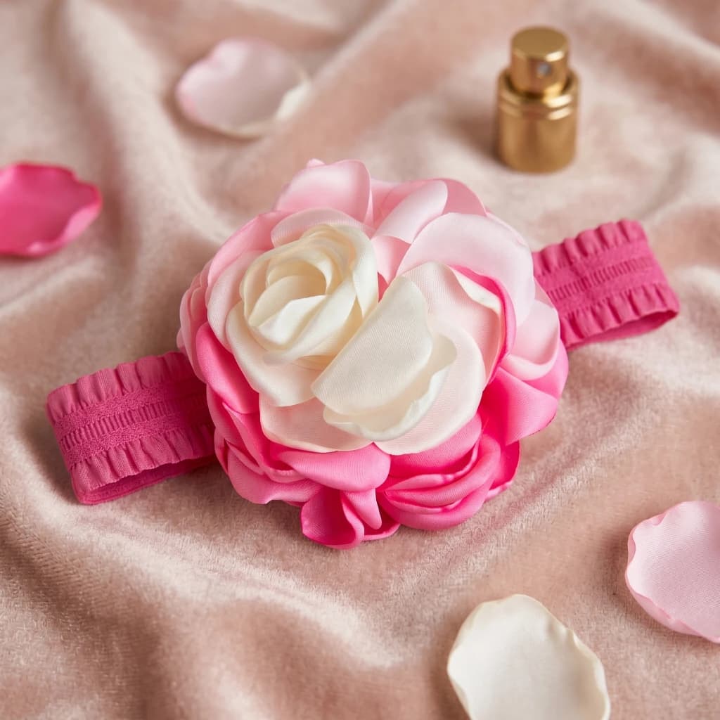 QDORA Pink Floral Fabric Elastic Hair Band image 1