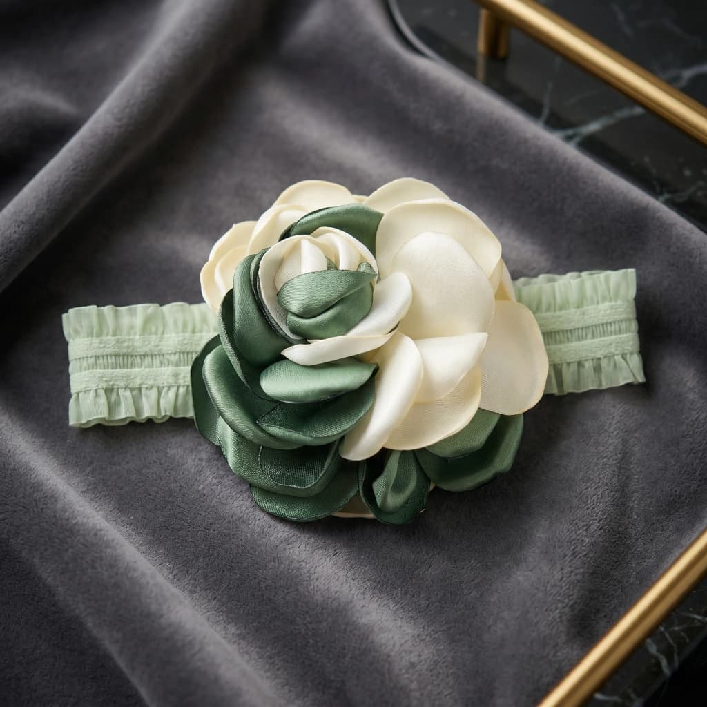 QDORA Green Floral Fabric Elastic Headband image 1