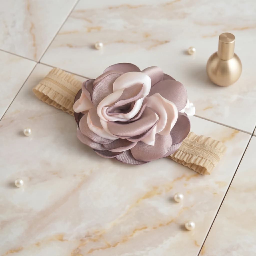 QDORA Beige Floral Fabric Elastic Headband image 1