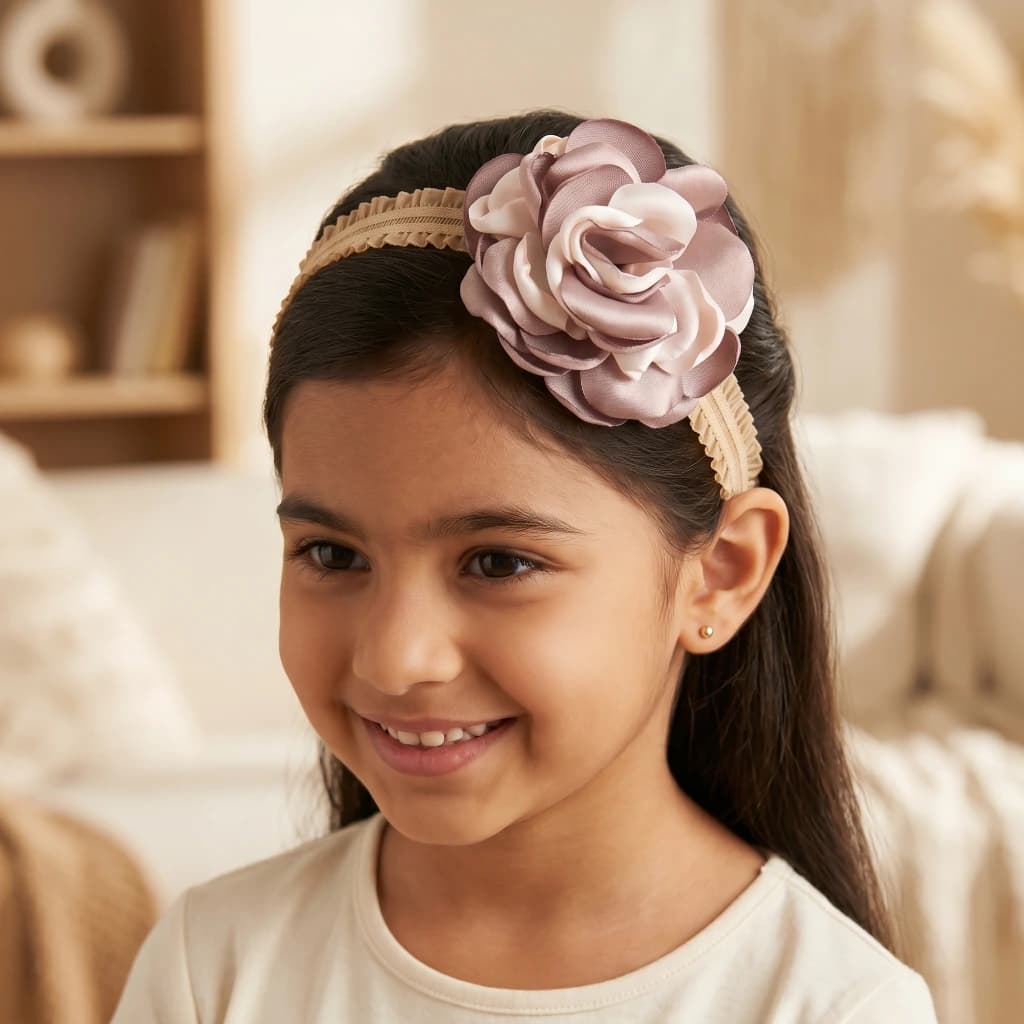 QDORA Beige Floral Fabric Elastic Headband image 2