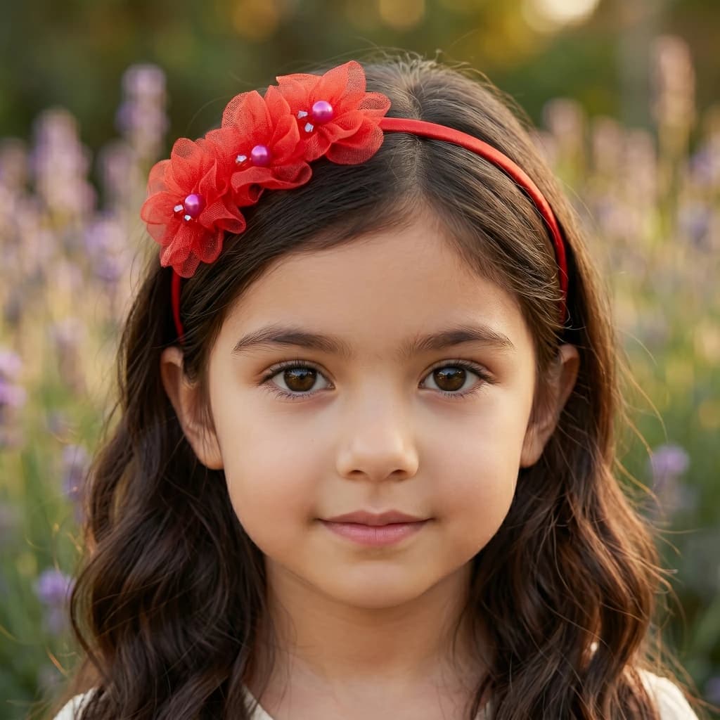 QDORA Red Fabric Flower Embellished Headband image 1