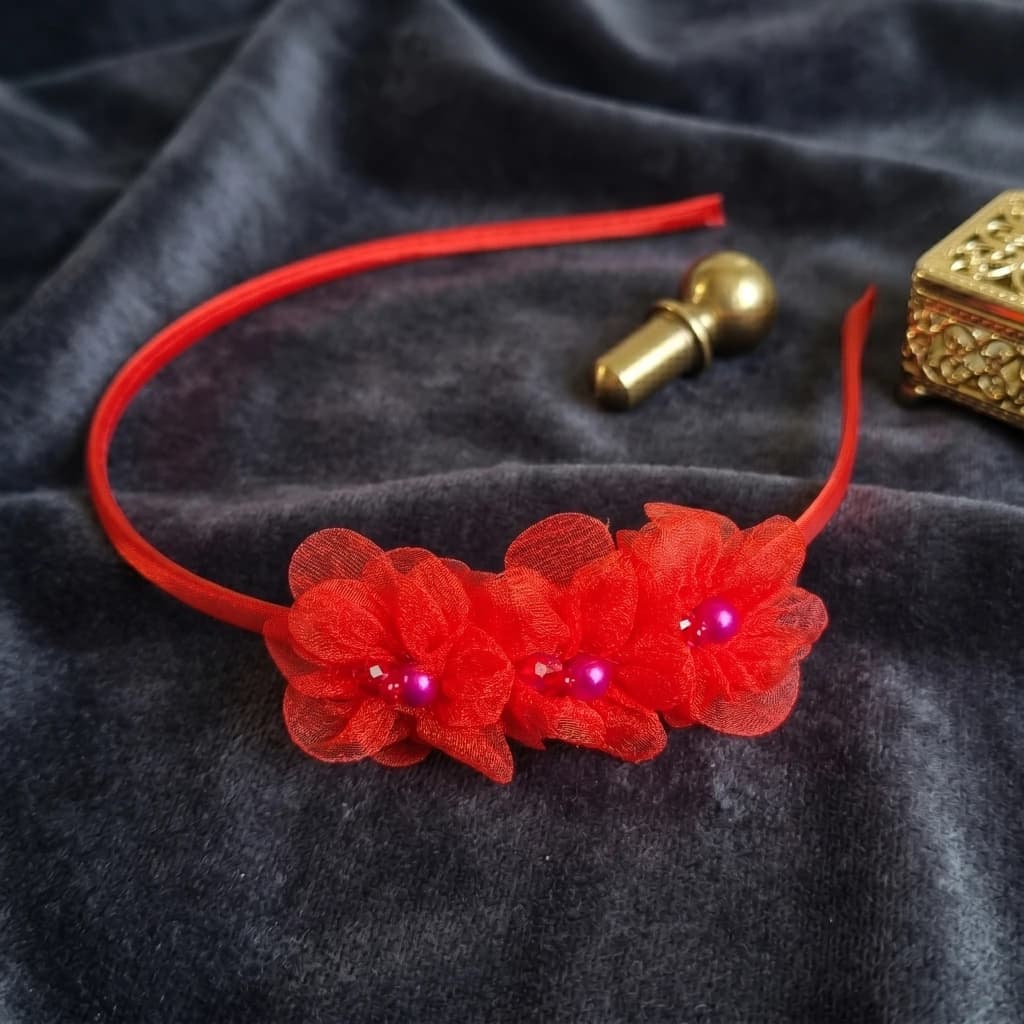 QDORA Red Fabric Flower Embellished Headband image 2