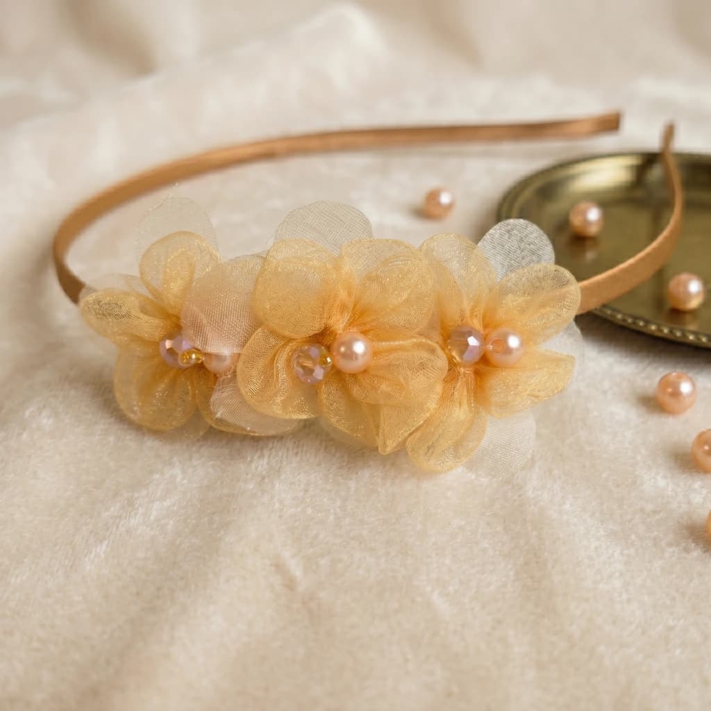 QDORA Gold Pearl Flower Embellished Headband image 2