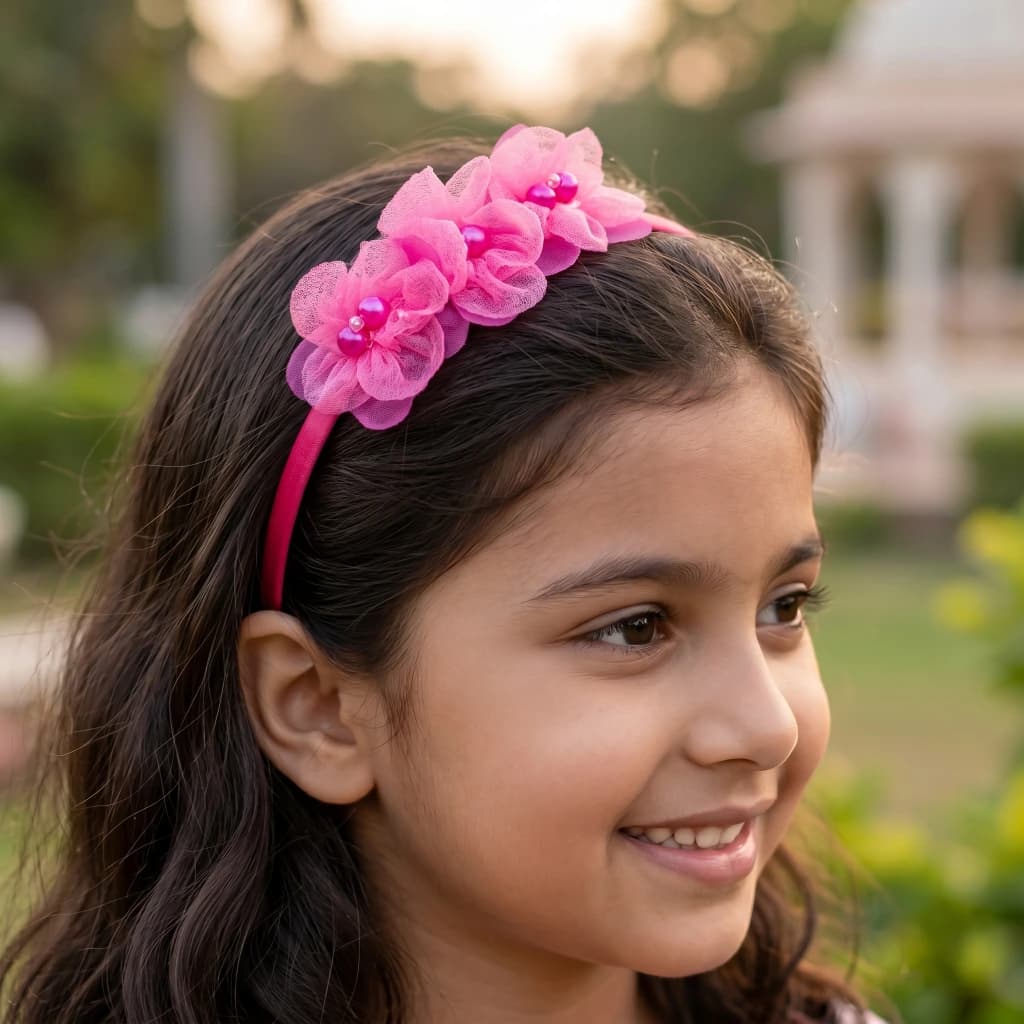 QDORA Dark Pink Pearl Flower Headband image 1