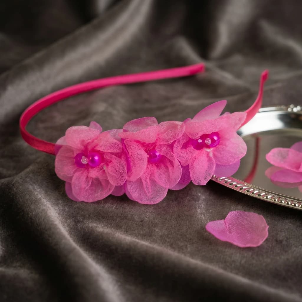 QDORA Dark Pink Pearl Flower Headband image 2
