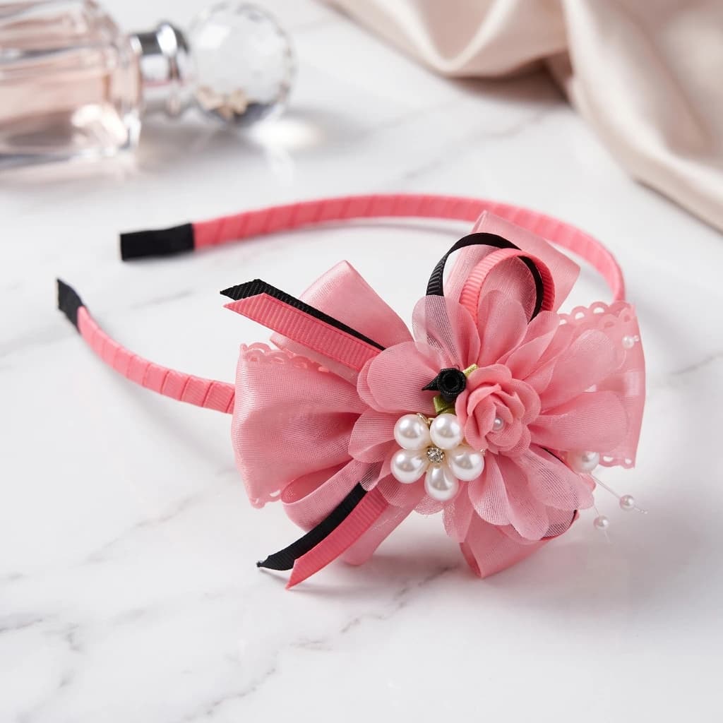 QDORA Pink Bow Pearl Fabric Headband image 1