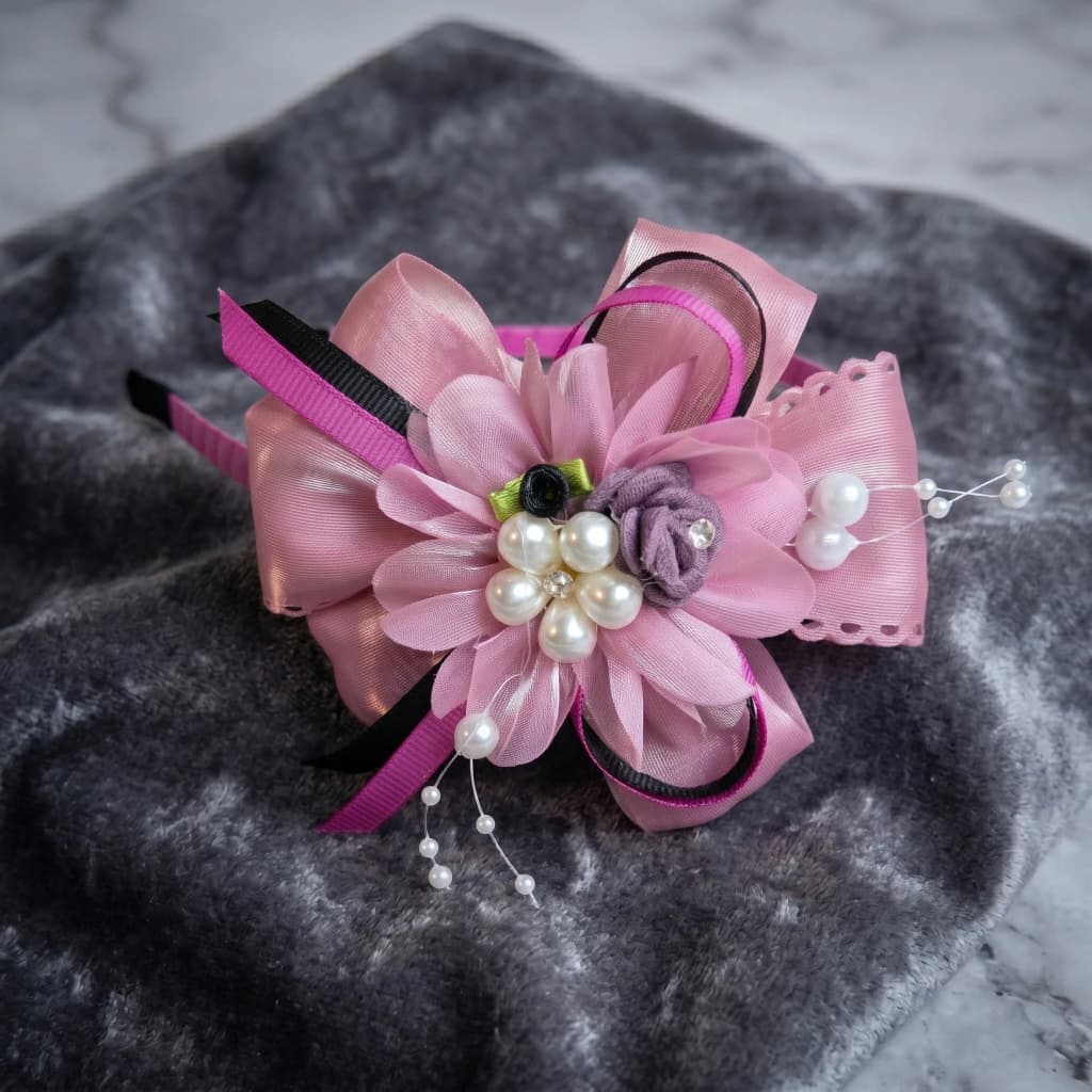 QDORA Purple Bow Pearl Fabric Headband image 2