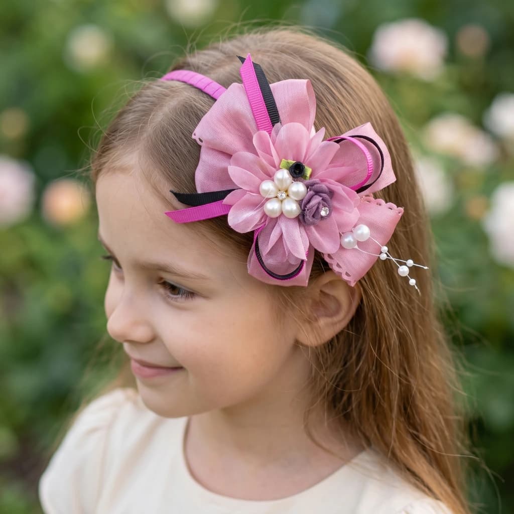 QDORA Purple Bow Pearl Fabric Headband image 1