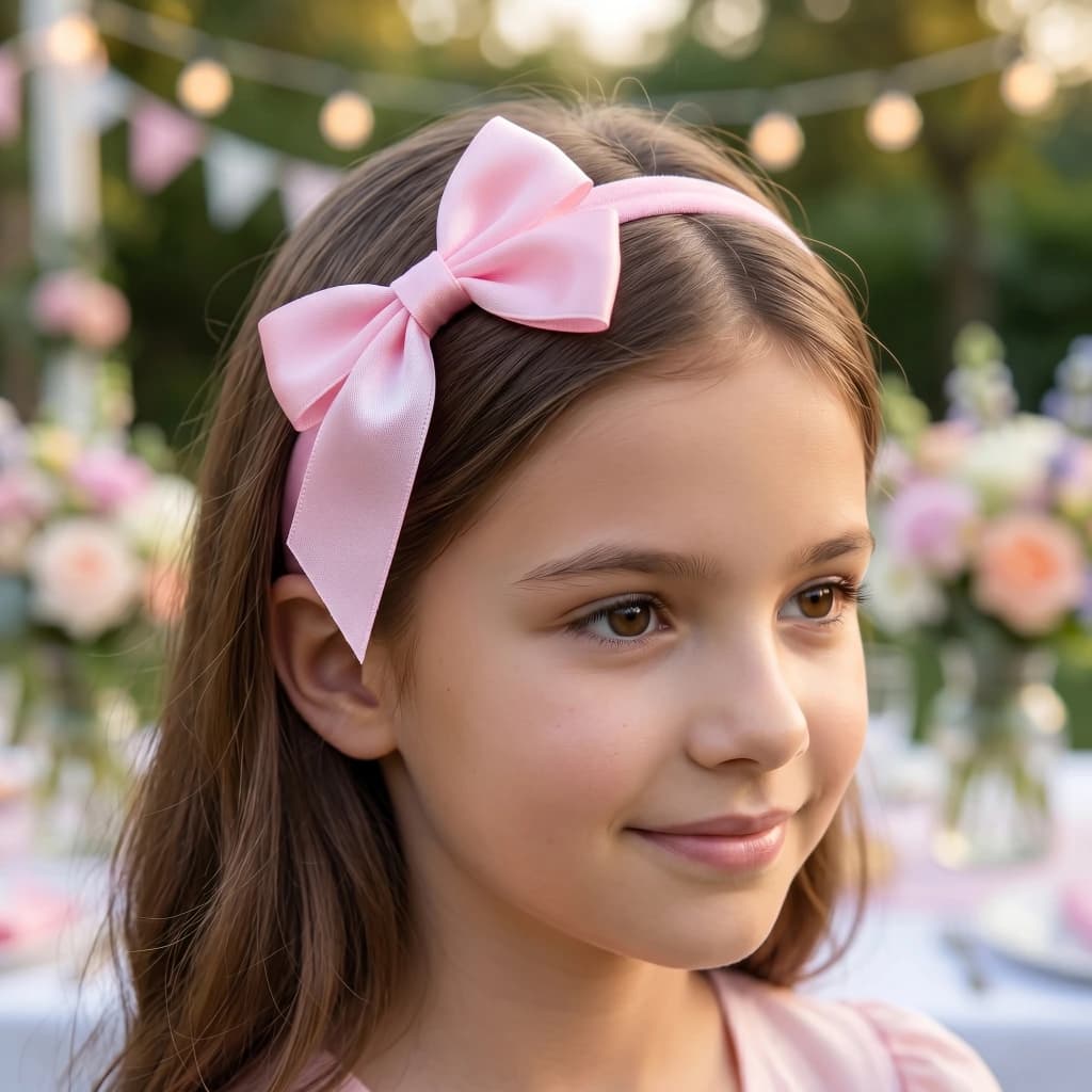 QDORA Pink Satin Bow Elastic Hair Band image 1
