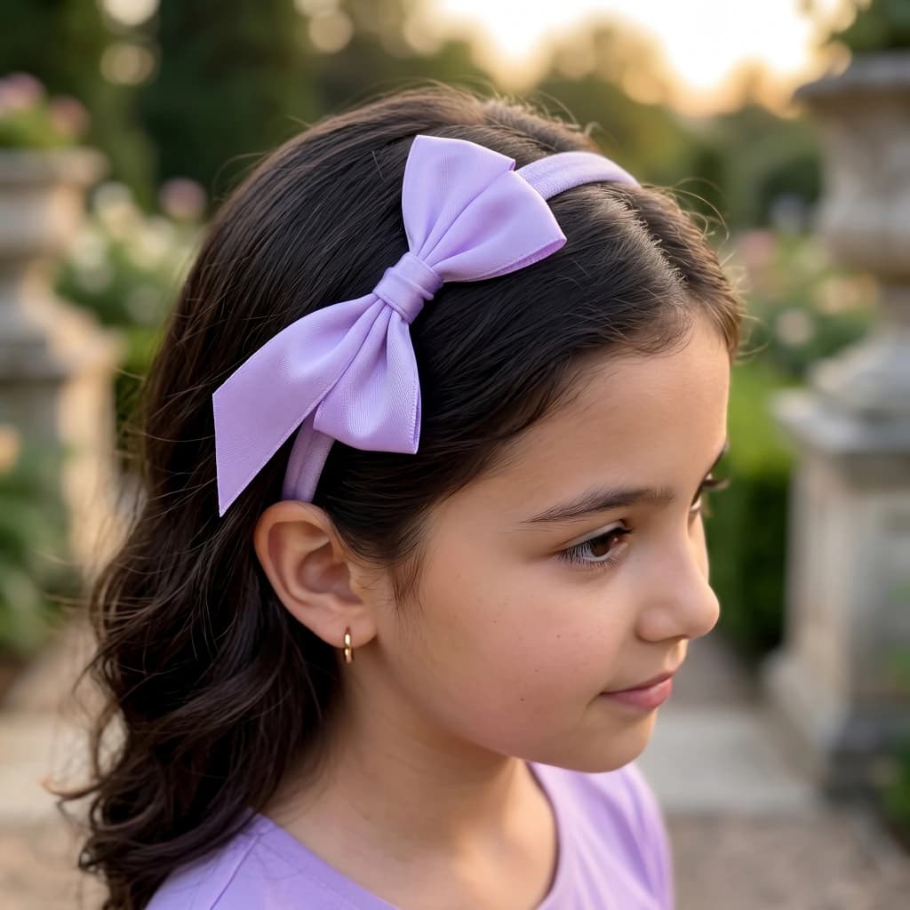 QDORA Purple Satin Bow Elastic Hair Band image 1