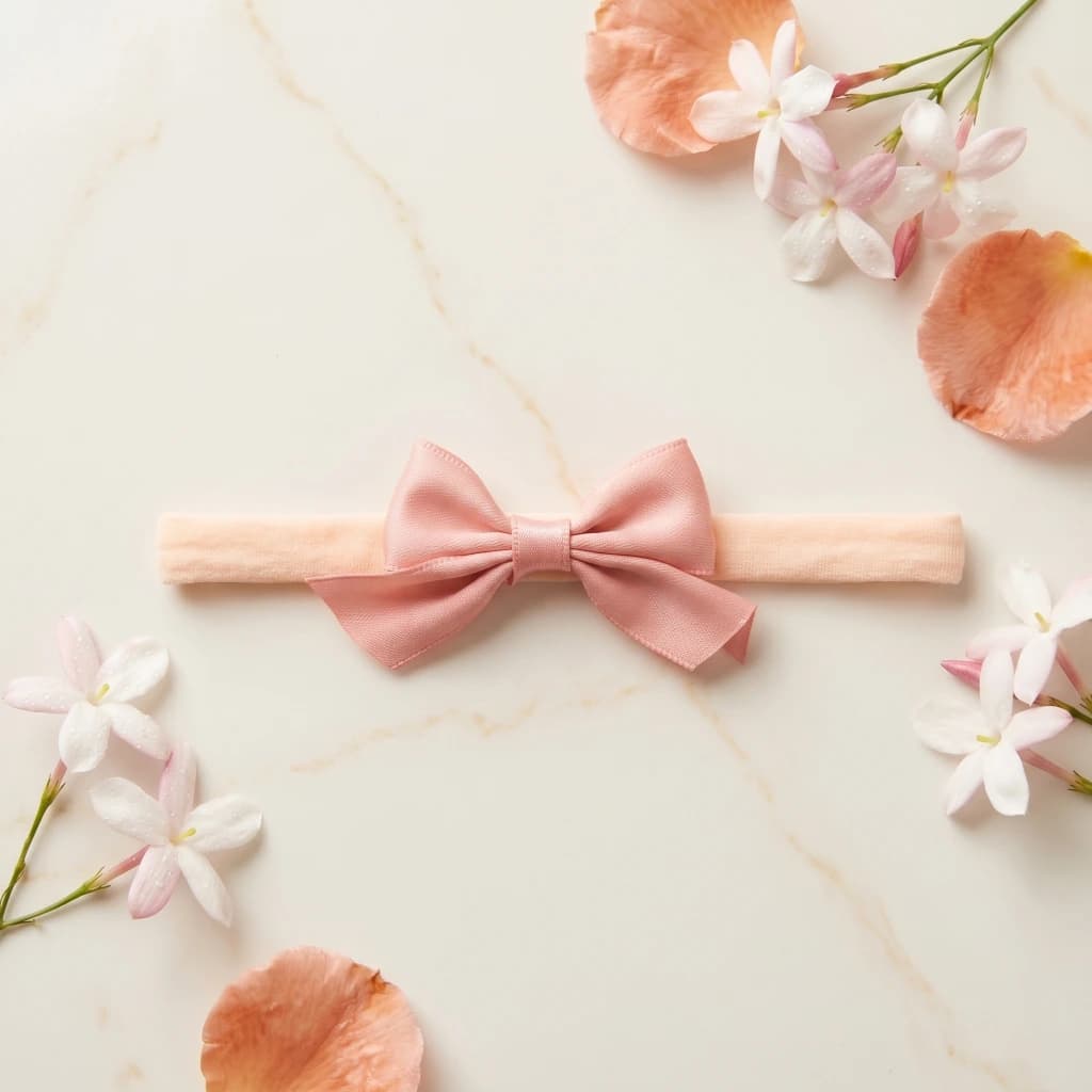 QDORA Peach Satin Bow Elastic Hair Band image 2