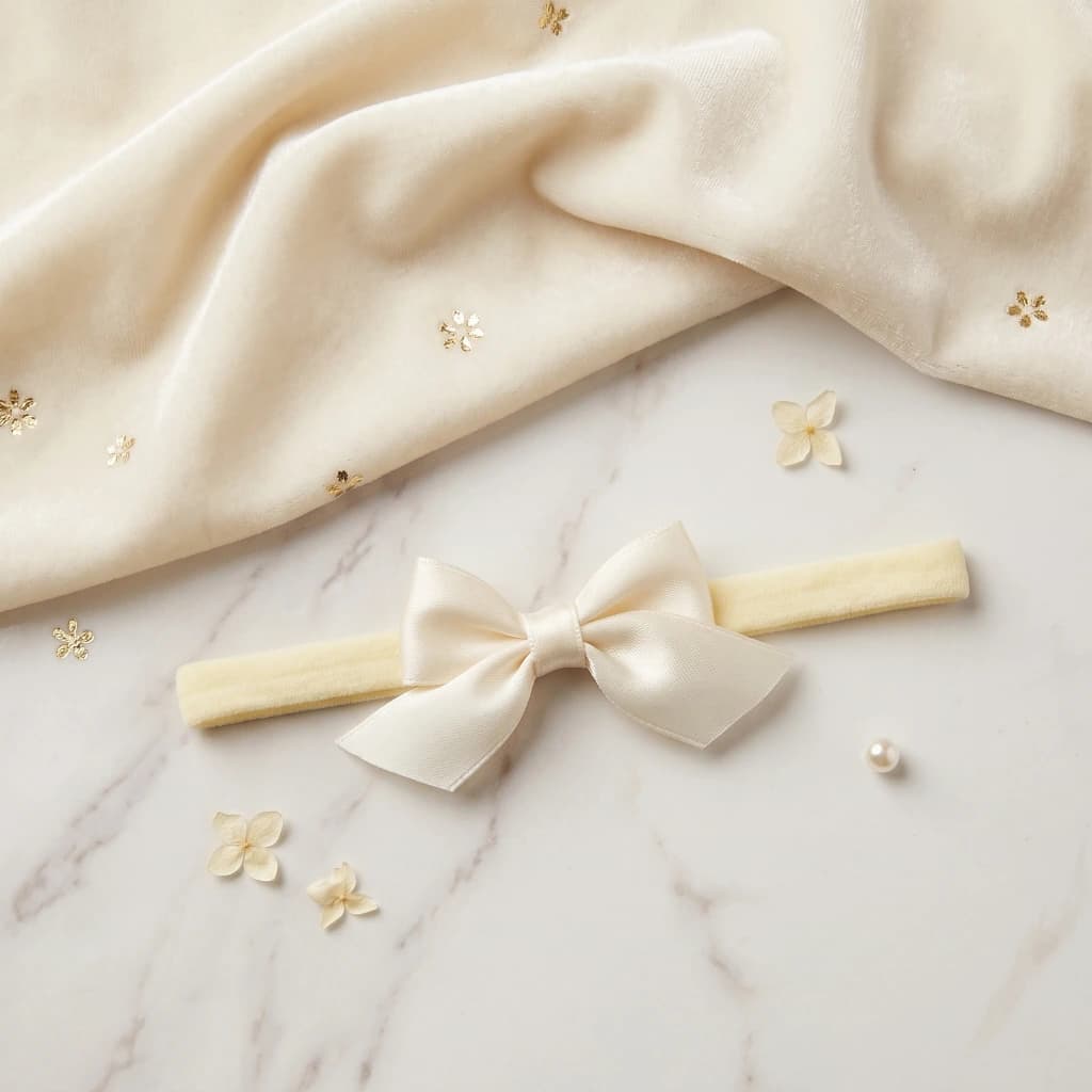 QDORA White Satin Bow Elastic Hair Band image 2