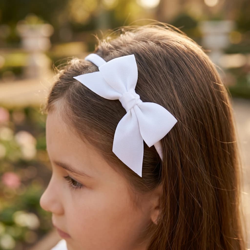 QDORA White Grosgrain Bow Elastic Hair Band image 1