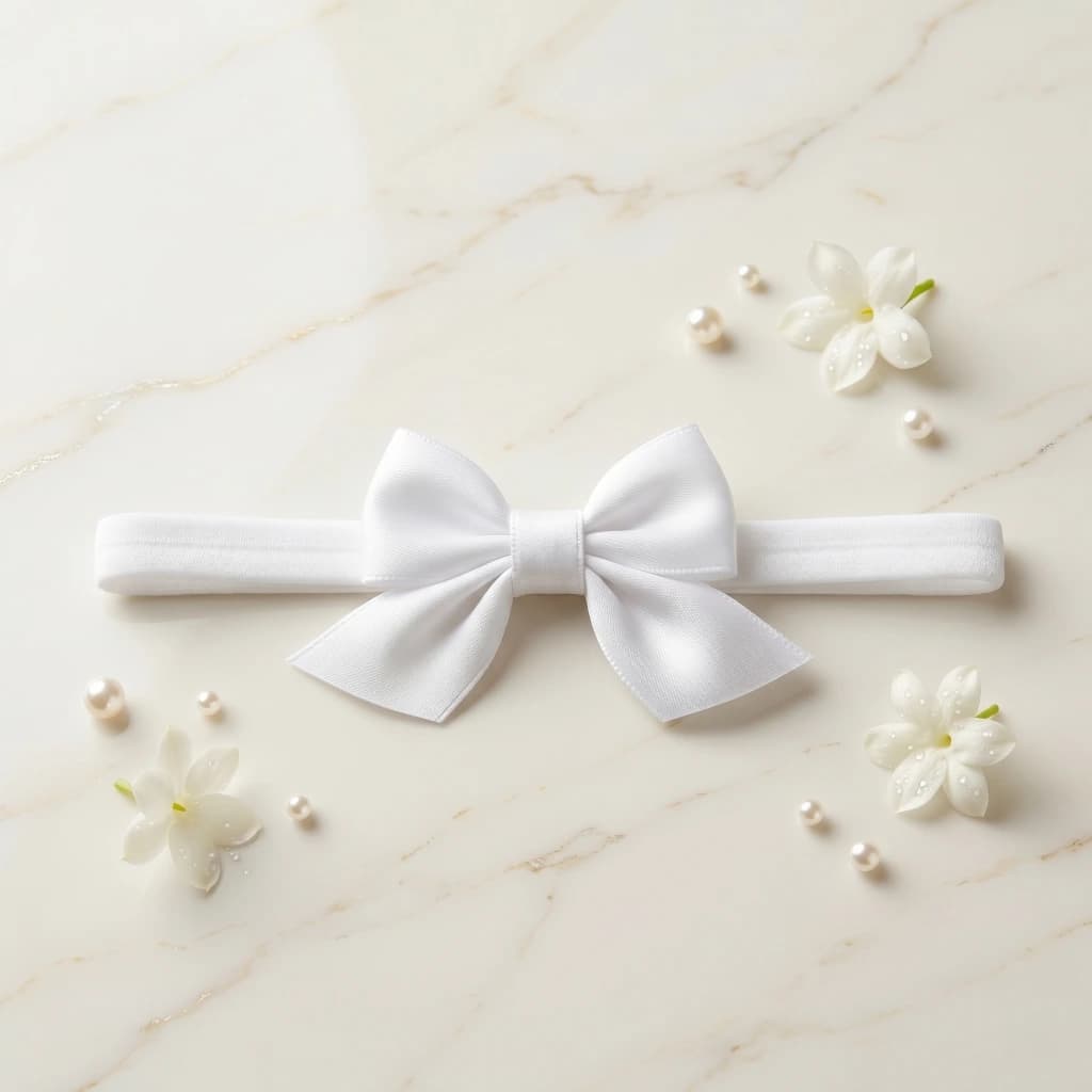 QDORA White Grosgrain Bow Elastic Hair Band image 2