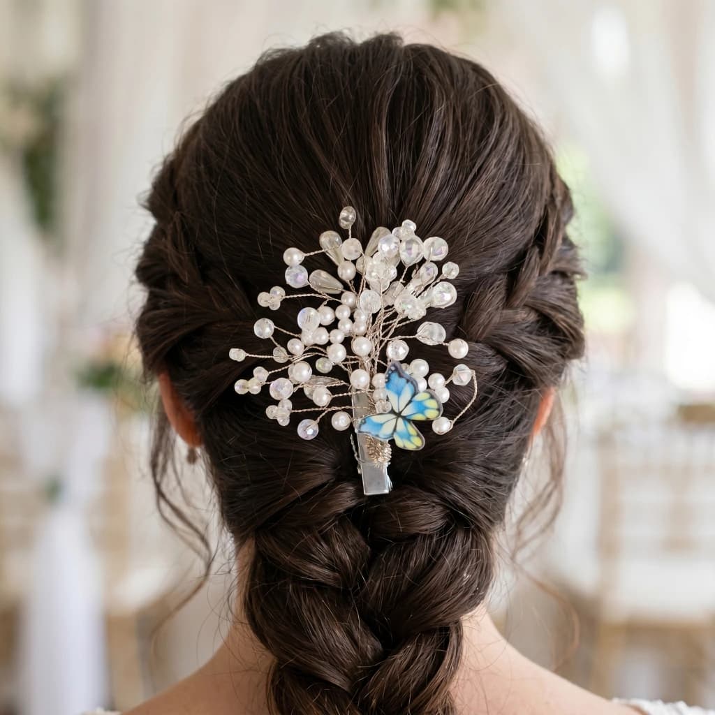 QDORA Silver Crystal Floral Hair Clip image 1