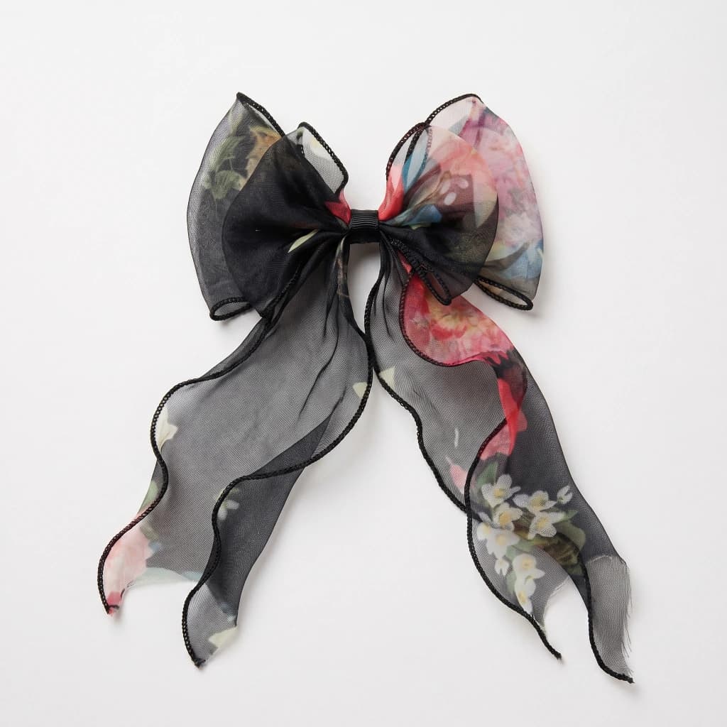 QDORA Black Floral Organza Hair Bow image 2