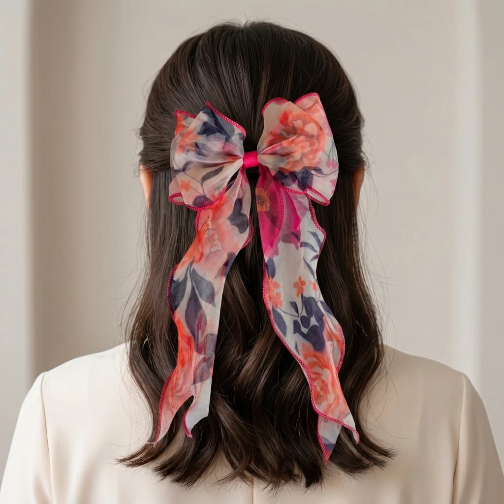 QDORA Multicolor Floral Ribbon Hair Bow image 1