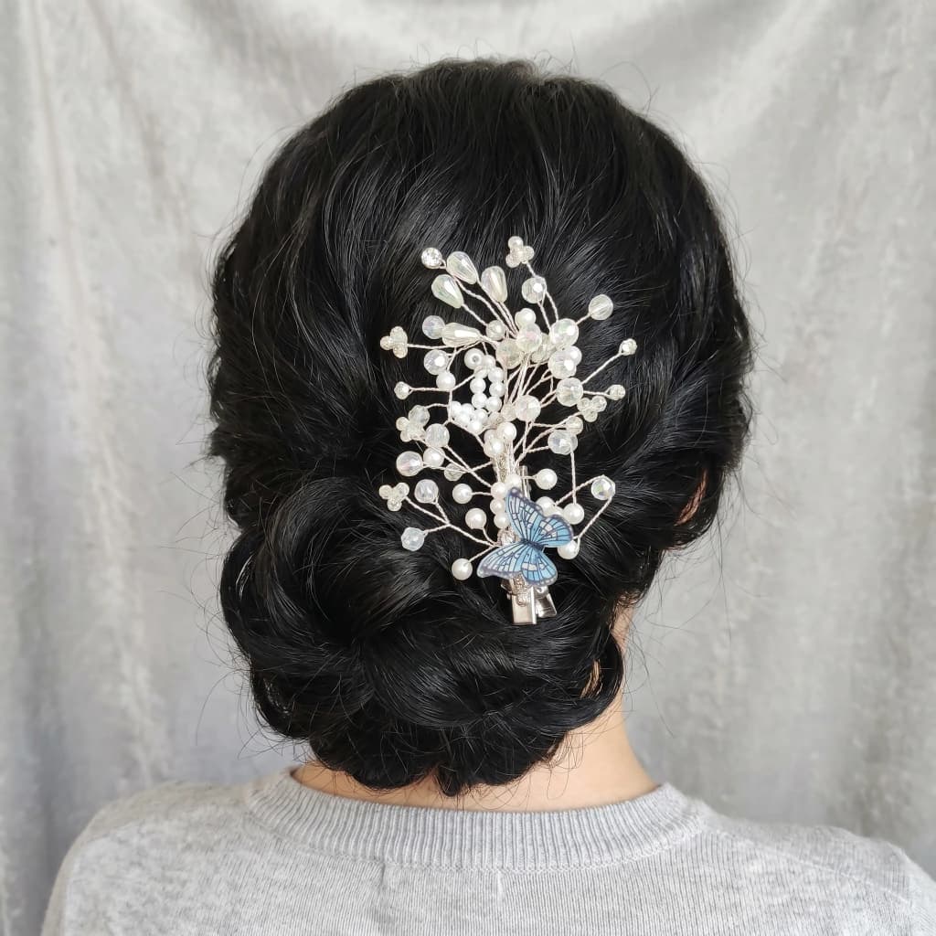 QDORA Wired Silver Pearl Blue Hair Clip image 1