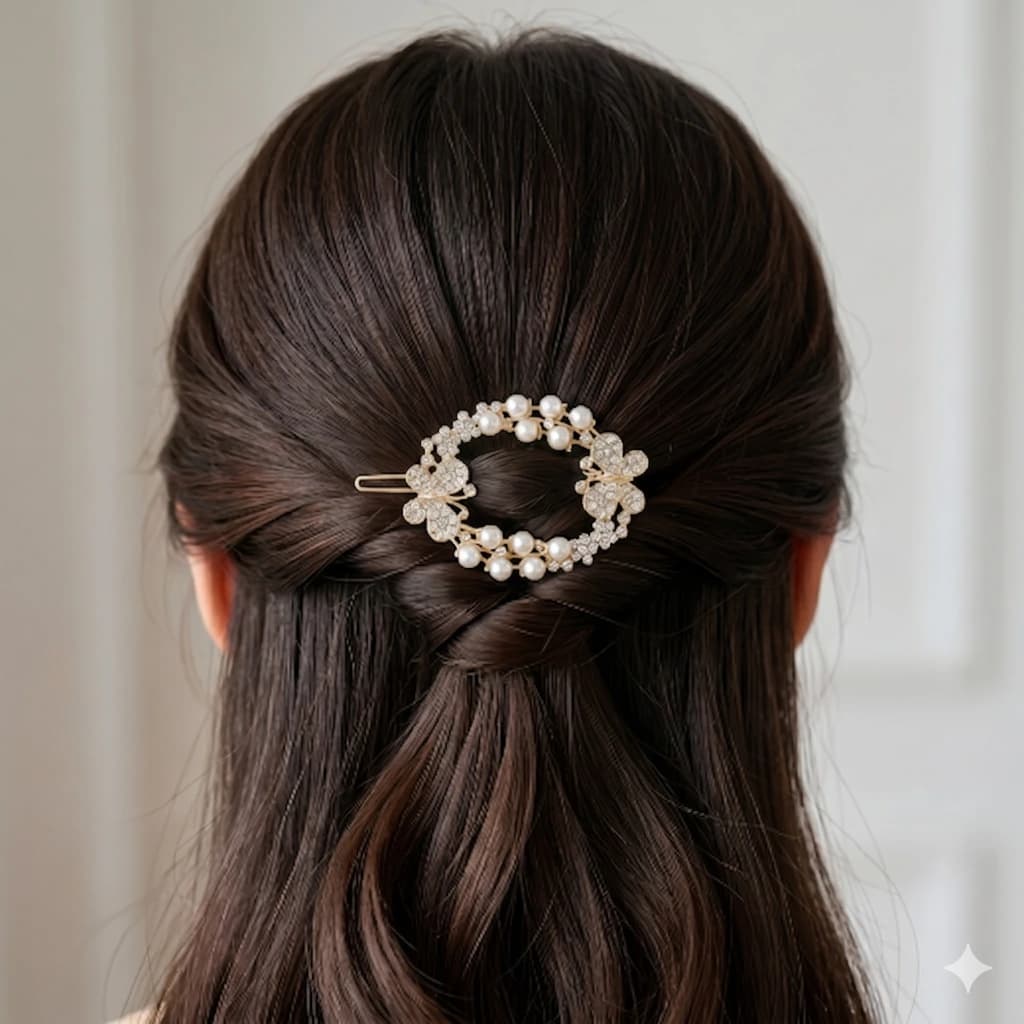 QDORA Gold Pearl Crystal Barrette image 1