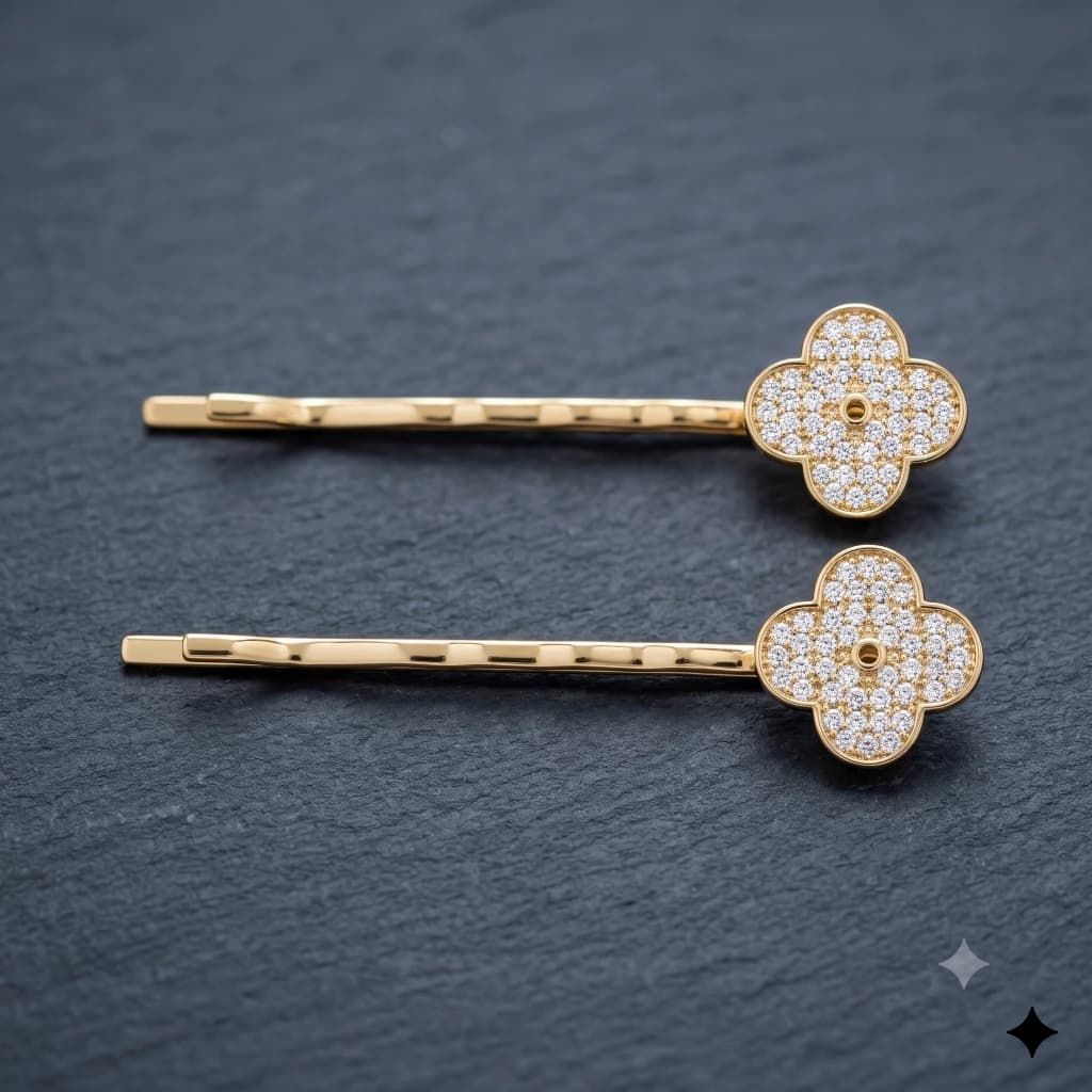 QDORA Gold Clover Crystal Bobby Pin image 1