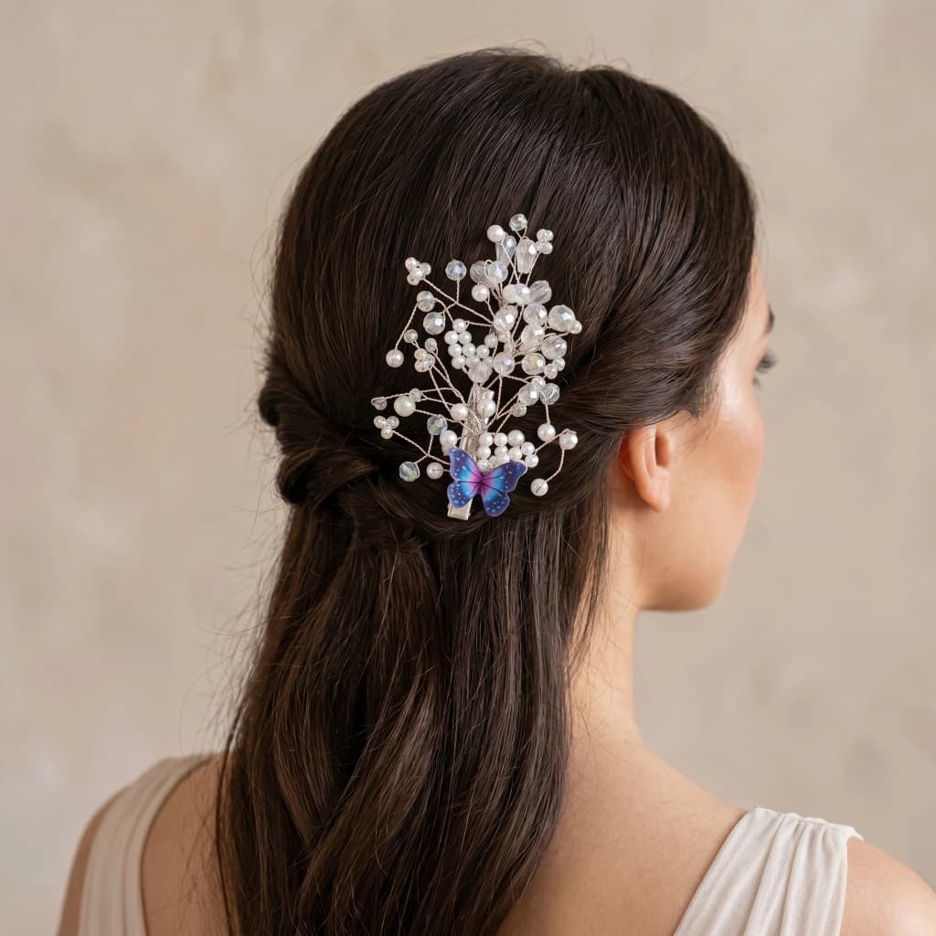 QDORA Silver Pearl Butterfly Alligator Clip image 1