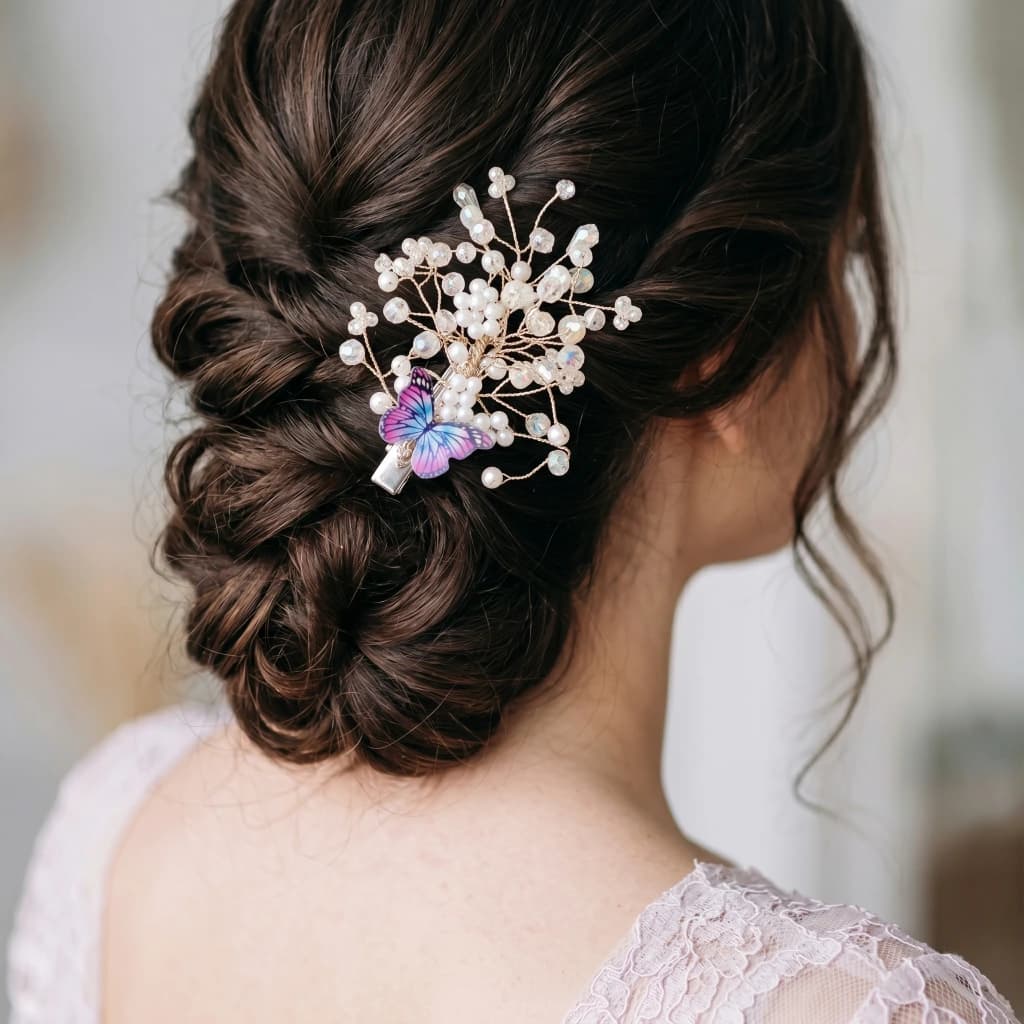 QDORA Silver Pearl Butterfly Hair Clip image 1